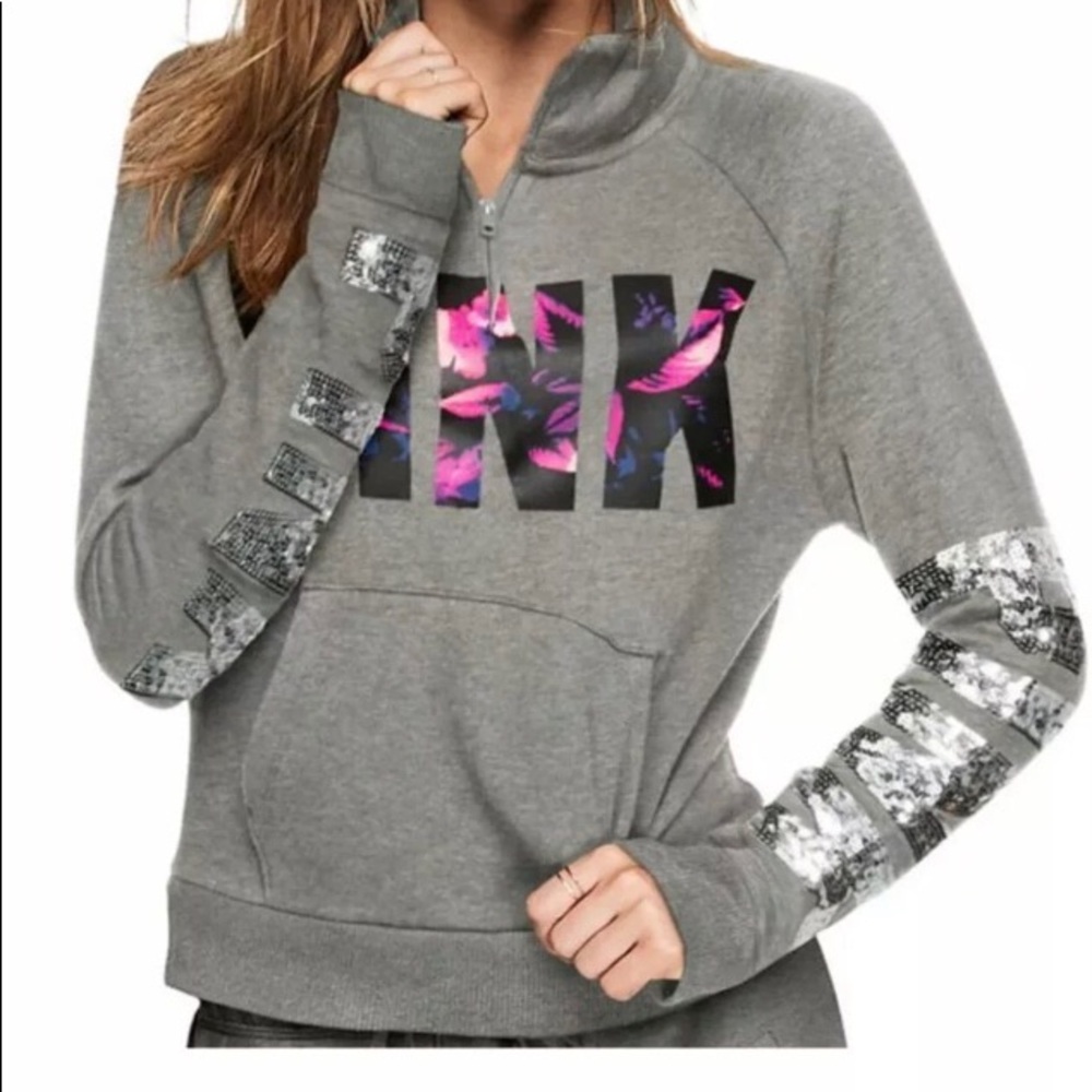 Victoria’s Secret Pink Bling Quarter Zip Tropical - Picture 1 of 3
